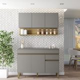 Kit Balcão De Pia Com Tampo E Aereo 120 Cm 6 Portas 1 Gaveta Line - Gris/gris/cp-freijó