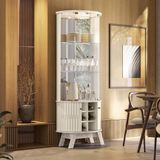 Cristaleira Com Espelho Led 4 Portas Marina - Calacata/off White