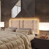 Cabeceira Queen Estofada Com Led Boucle Bege