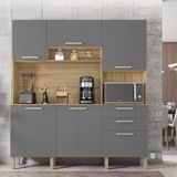 Armario De Cozinha Compacta 6 Portas 2 Gavetas Ferrara Freijó-gris