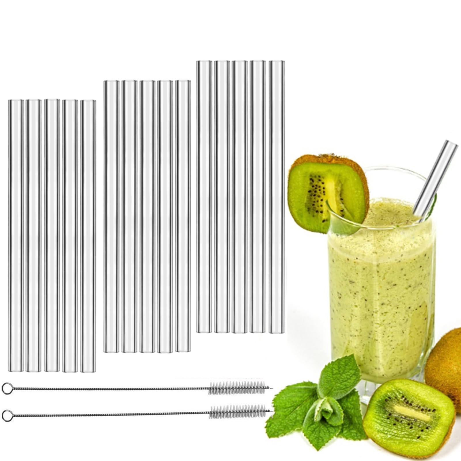 Canudos De Vidro Lifehim Short, Pacote Com 15, Resistentes A Estilhaços, Transparentes