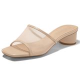 Sandálias Slide Coutgo Mesh Chunky Heels Mules Para Mulheres