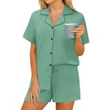 Conjunto De Pijama Feminino Ekouaer Clássico, Solto, Manga Curta, Verde, Gg