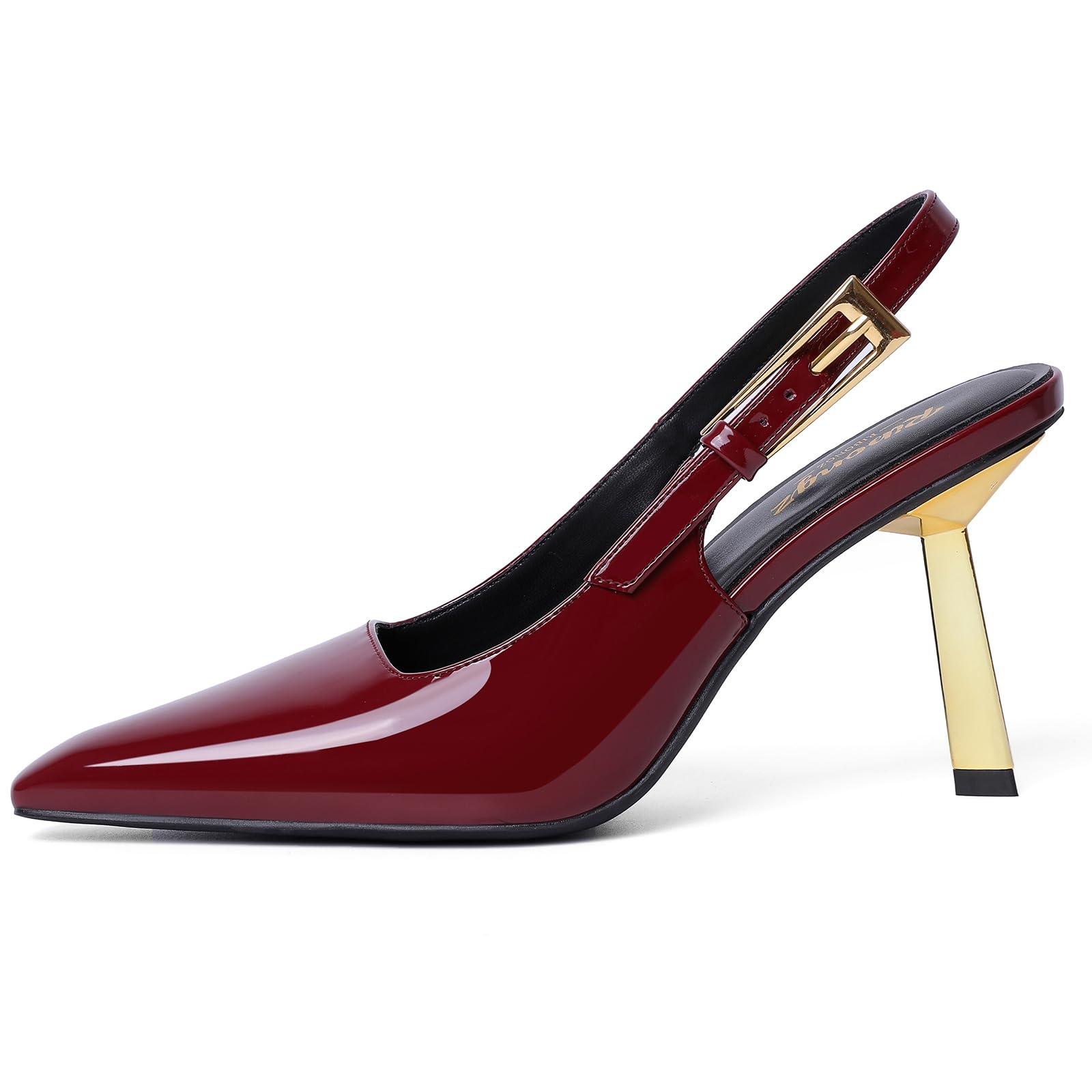 Saltos Ribongz Burgundy Slingback Para Mulheres Stiletto 9,5 Cm