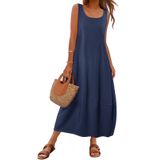 Vestido De Verão Casual Maxi Merokeety 2025 Vestido Azul Marinho De Praia