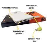 Carregador Indução E Cabo Portátil Bateria Power Bank 10.000mah