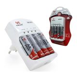 Carregador Com 4 Pilha Recarregável 2600mah Aa