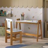 Conjunto Mesa Escrivaninha + 1 Cadeira Infantil Sofia Azul/ Mel Madeira De Pinus / Mdf