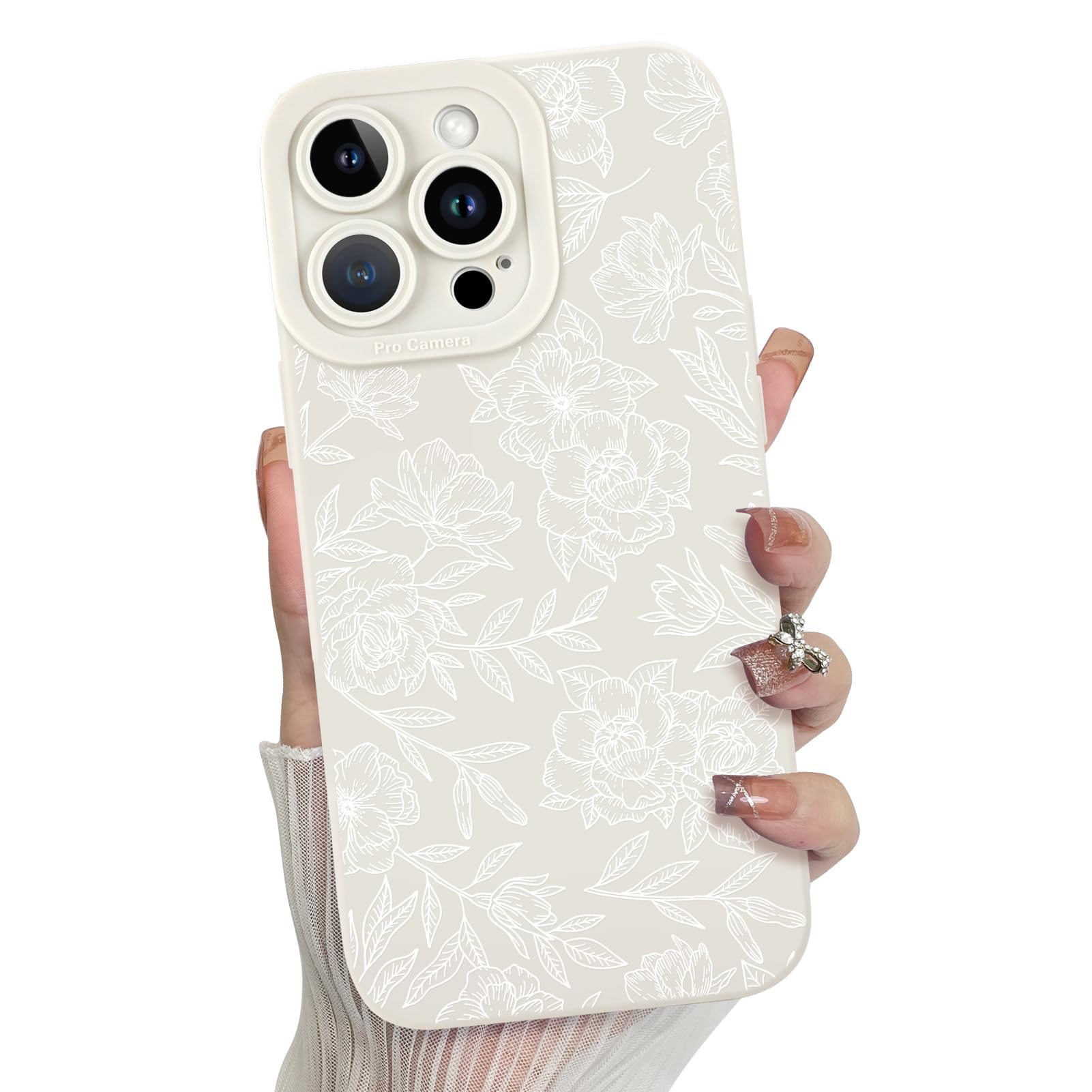 Capa De Telefone Mzelq Para Iphone 14 Pro Max Silicone Floral White