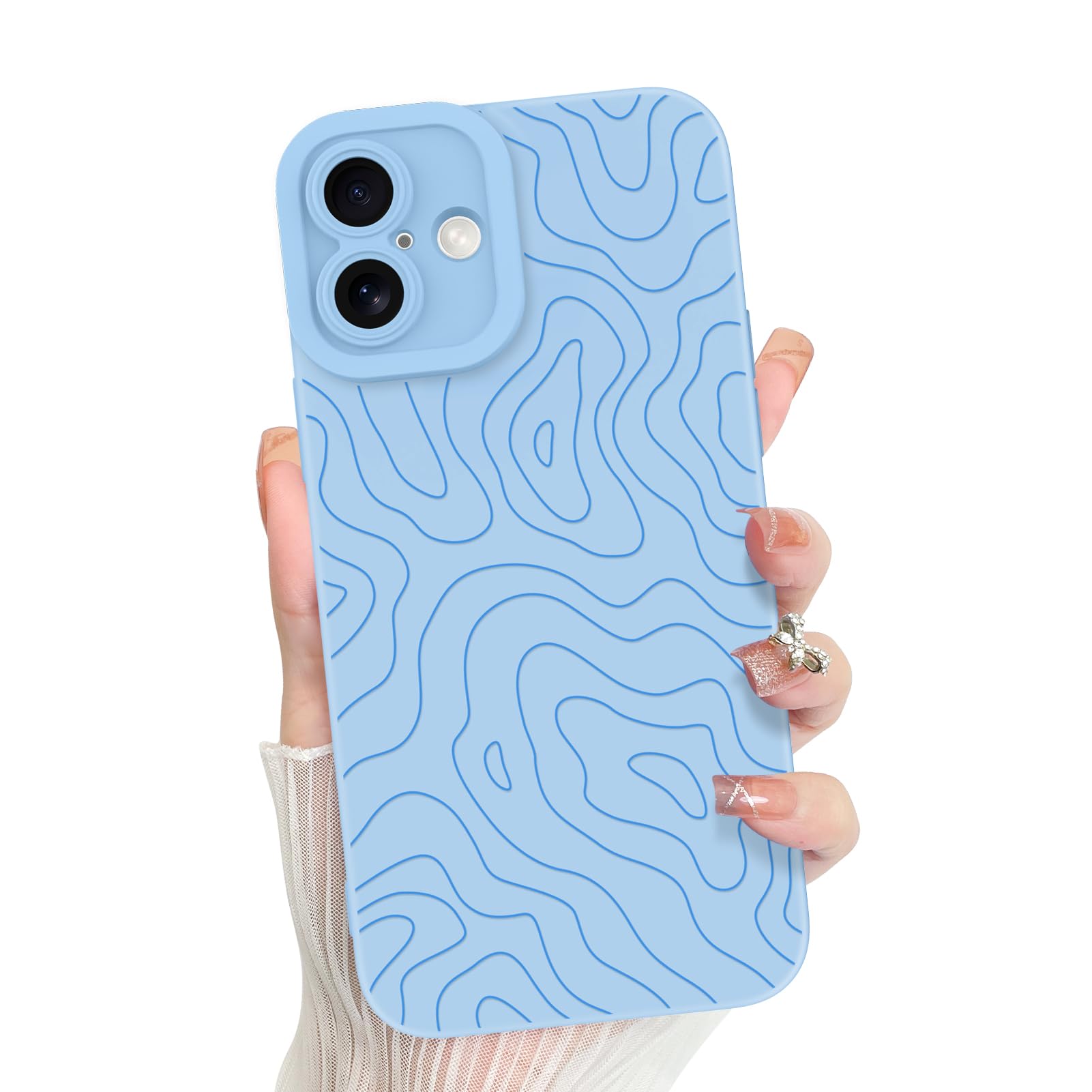 Capa De Telefone Mzelq Para Iphone 16 Plus Silicone Wave Ripple Blue