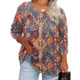 Top Tfsdod Plus Size Para Mulheres Com Estampa Floral De Manga 3/4