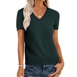 Suéter De Pulôver Feminino Anrabess, Mistura De Lã, Decote Em V, Verde Escuro