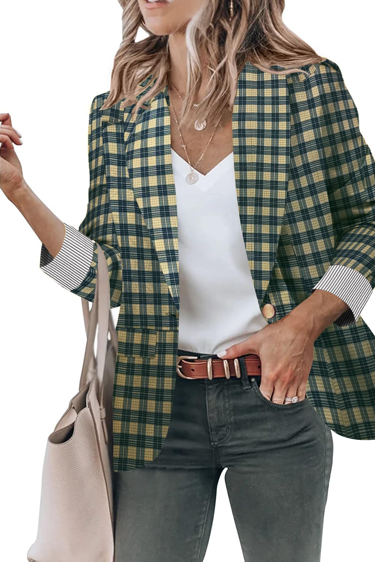 Blazer Genhoo Oversized Para Mulheres Com Manga 3/4 Com Um Botão