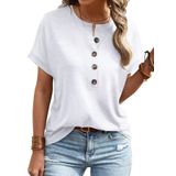 Camiseta Feminina Eadinve, Gola Redonda, Manga Curta, Branca, Folgada