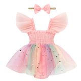 Roupas Titkkop Baby Girl Romper Ruffe, Macacão Sem Mangas, 3-6m