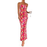 Vestido Maxi Prettygarden Com Estampa Floral Sem Alças Para Mulheres