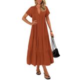Vestido De Verão Kirundo 2025 De Manga Curta Com Decote Em V Swing Maxi