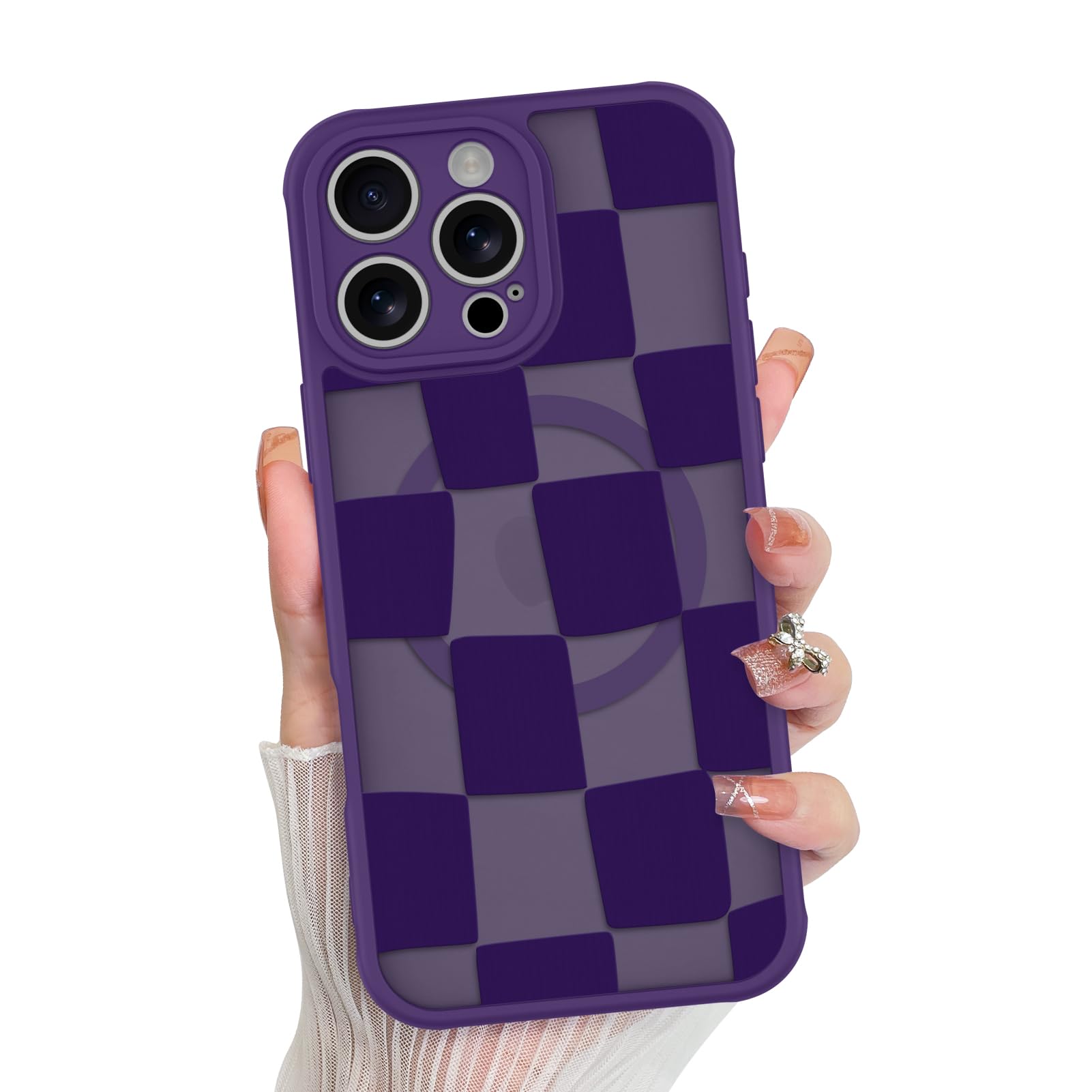 Capa De Telefone Kanghar Para Iphone 16 Pro Max Xadrez Roxa