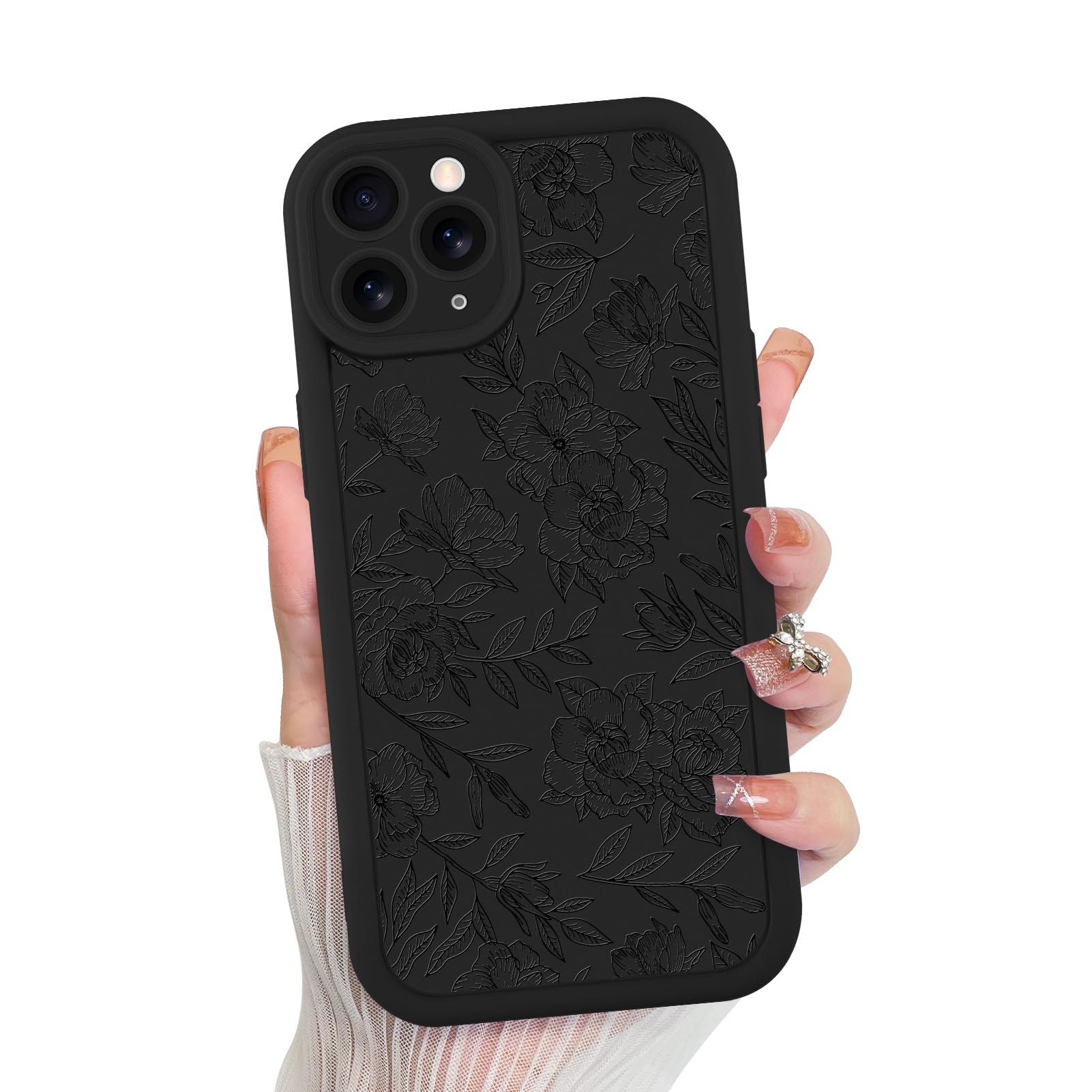 Capa De Telefone Mzelq Para Iphone 11 Pro Max Silicone Floral Black