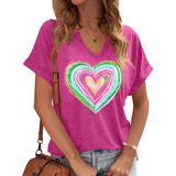 Camisas De Dia Dos Namorados Para Mulheres: Camisetas Estampadas Com Decote Em V De Manga Curta, Camisetas Estampadas Em Coração