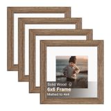 Porta-retratos Kinlink Brown Wood 6x6 Para 4x4 Com Tapete, Pacote Com 4