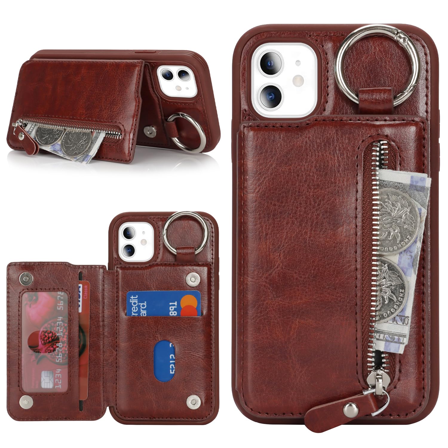 Capa De Telefone, Carteira Com Suporte De Cartão Para Iphone 11 - Deep Brown