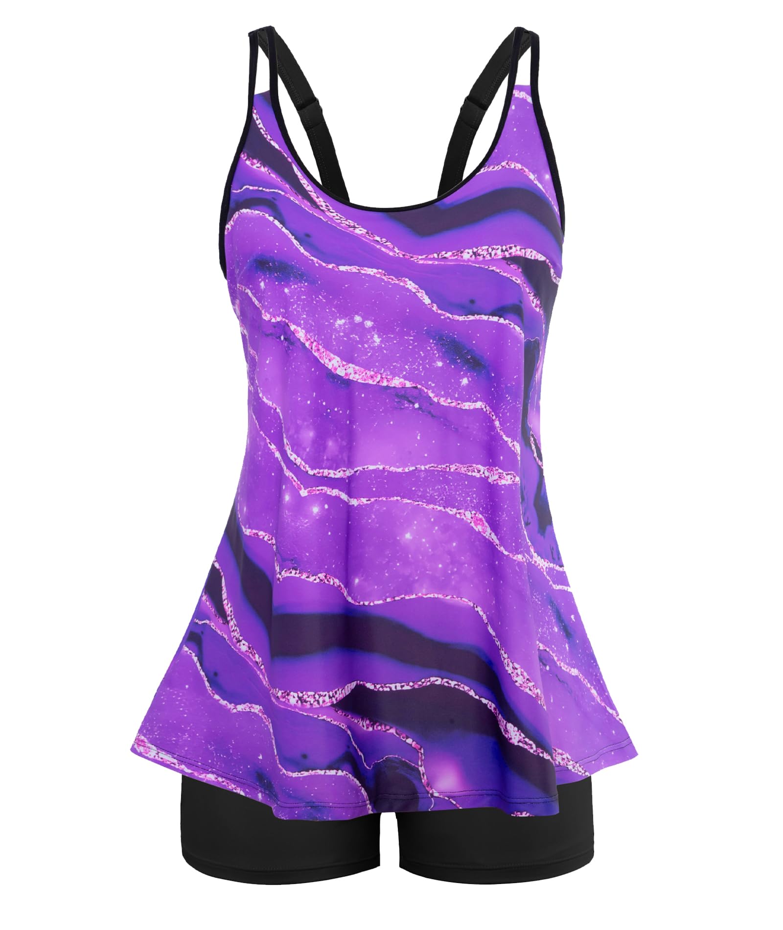 Maiô Arolina Plus Size Tankini, 2 Peças, Roxo, Ripples, 18 W