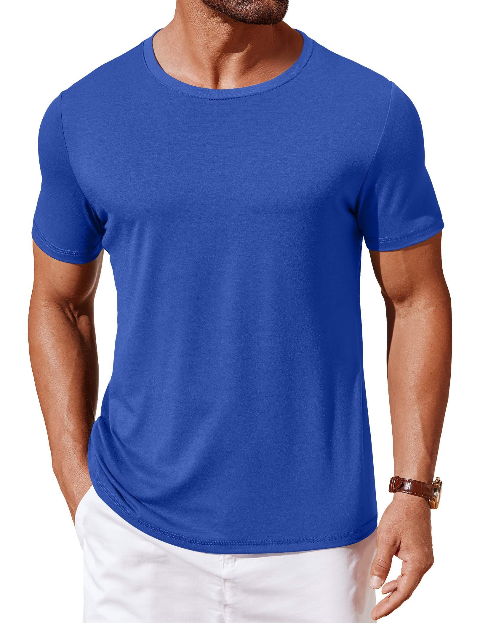 Camiseta Coofandy De Gola Redonda Para Homens, Blusas Básicas De Verão, Azul