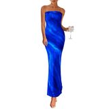 Vestido Maxi Feminino Prettygarden Sem Alças Bodycon Azul S