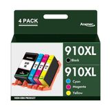 Pacote De 4 Cartuchos De Tinta Anemec 910xl Para Impressoras Hp (preto E Colorido)
