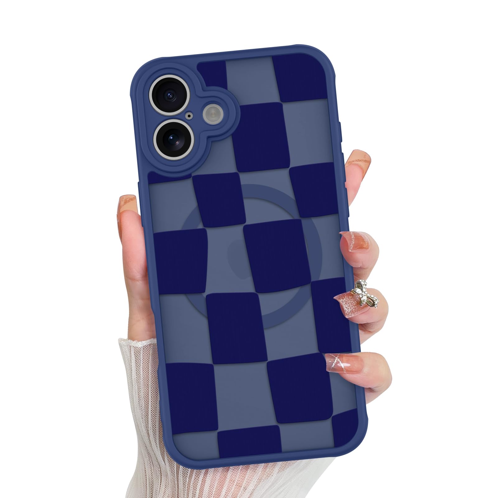 Capa De Telefone Kanghar Para Iphone 16 Plus Azul Quadriculado