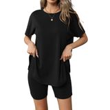 Conjunto De Pijamas Ekouaer Feminino De Manga Curta, Preto M