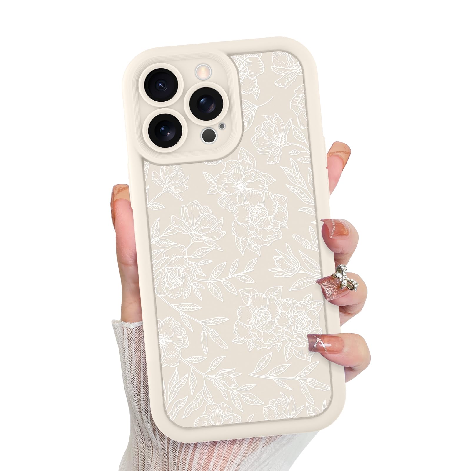 Capa De Telefone Mzelq Para Iphone 14 Pro Max Silicone Floral White