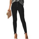 Jeans Sidefeel, Cintura Alta, Botão, Flay, Preto, Feminino