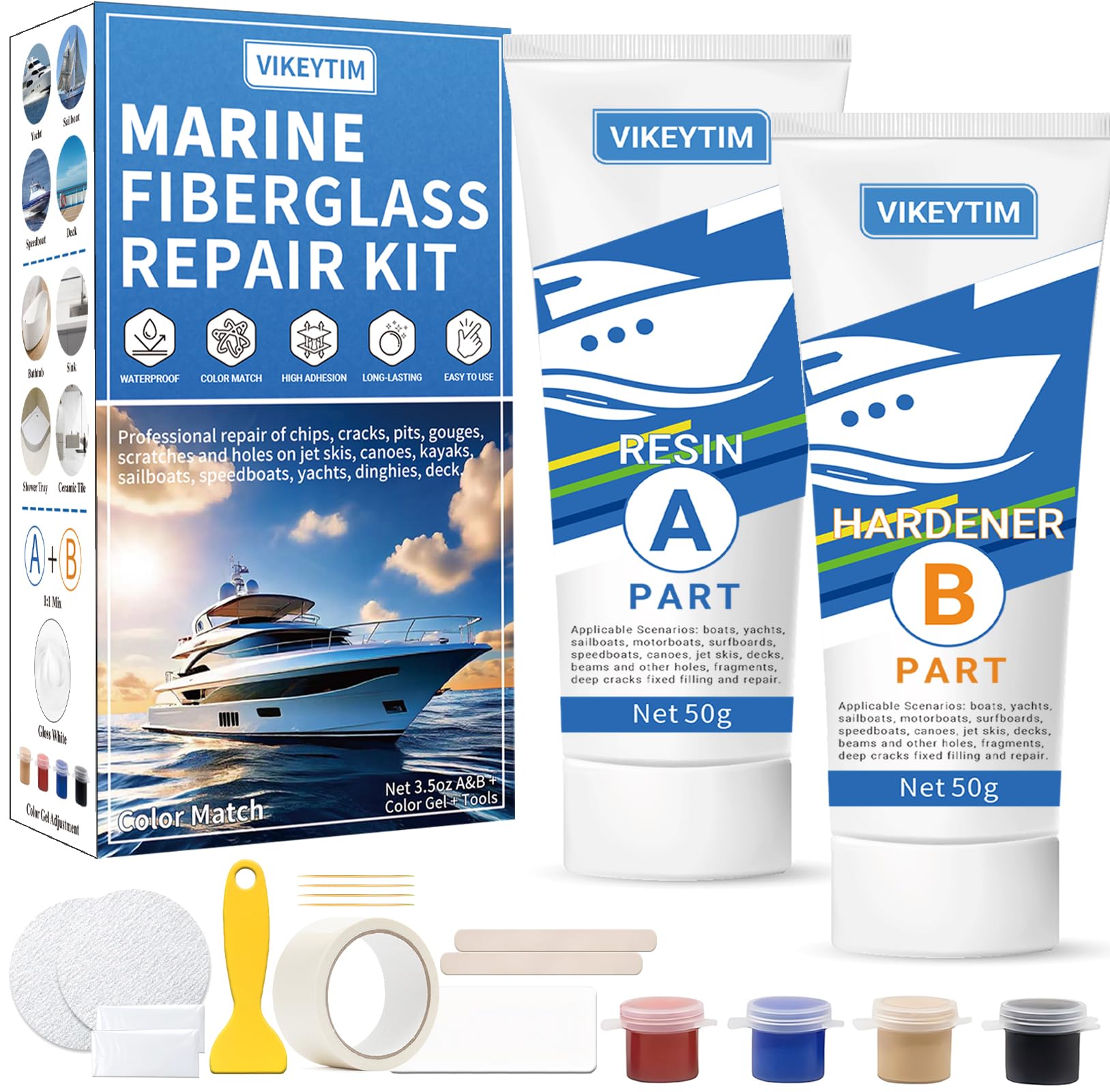 Kit De Reparo De Fibra De Vidro Vikeytim Marine Fiberglass 100g