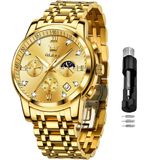 Relógio Olevs Gold Chronograph Moon Phase Stainless Steel Masculino