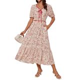 Vestido Floral De Verão Grace Karin De Manga Curta Com Blusa Midi