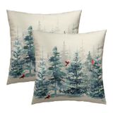 Capa De Travesseiro Imiss Blue Pine Tree Em Aquarela 50x50cm, Conjunto De 2