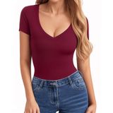 Blusas Clozoz De Manga Curta, Manga Comprida E Decote Em V Para Mulheres