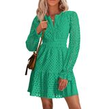Mini Vestido Prettygarden 2025 De Manga Comprida, Decote Em V, Linha, Verde