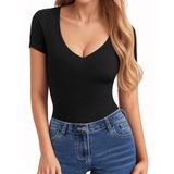 Camisa Feminina Clozoz Com Decote Em V, Manga Curta, Manga Comprida, Preta