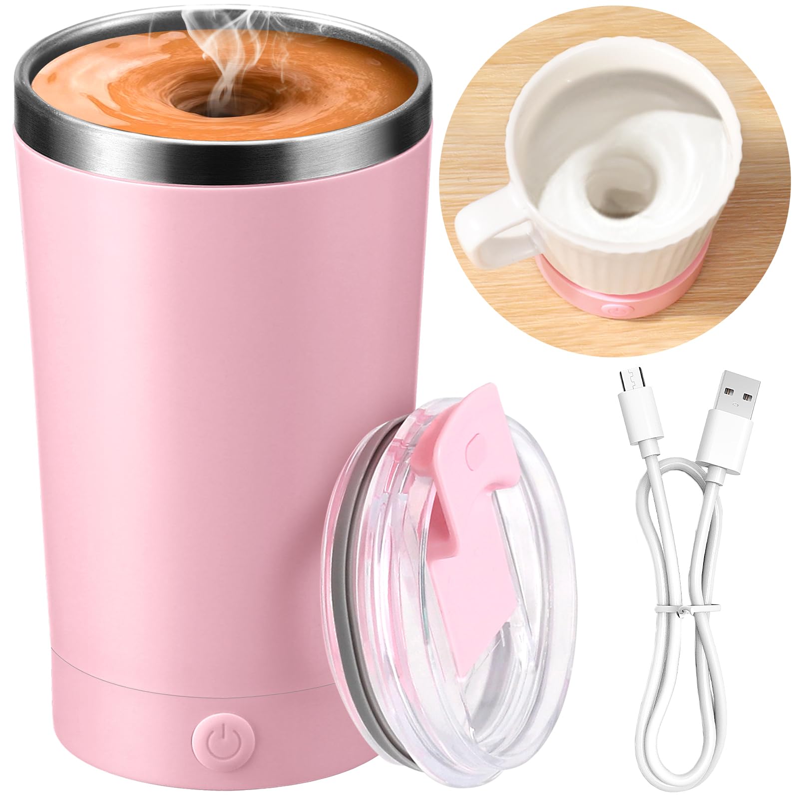 Caneca De Café Com Agitação Automática, Elétrica, 400ml Com Tampa Rosa