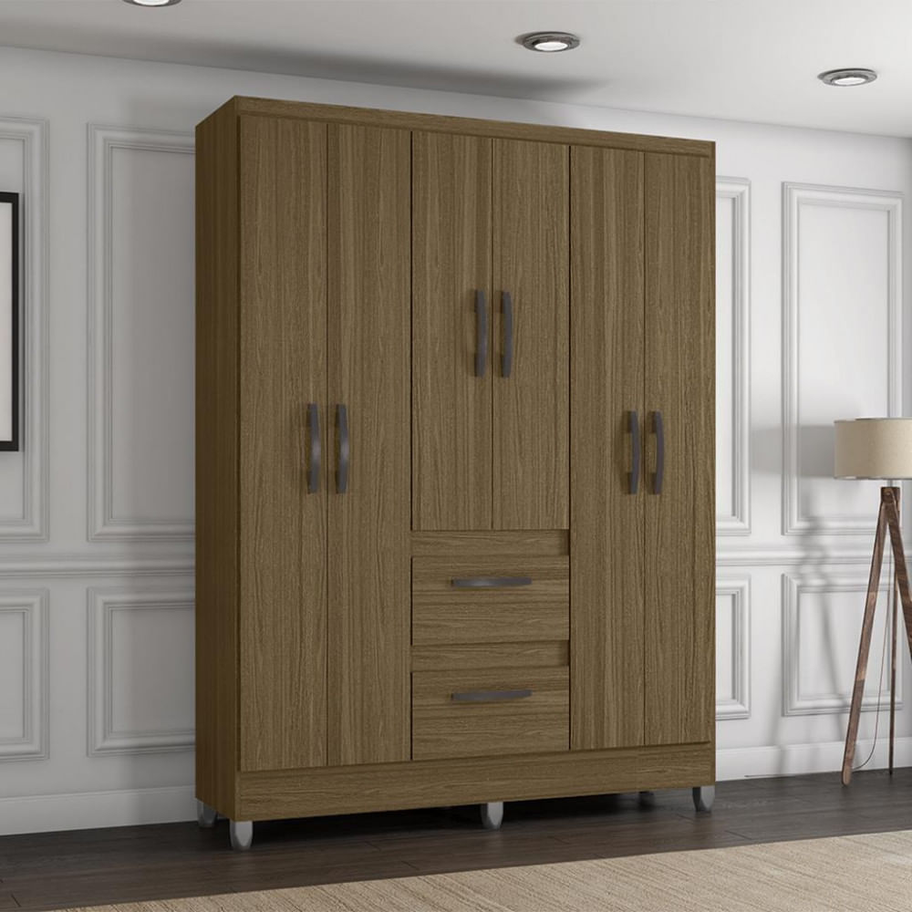 Guarda Roupa Solteiro Com Pés 6 Portas 2 Gavetas Capri Poquema