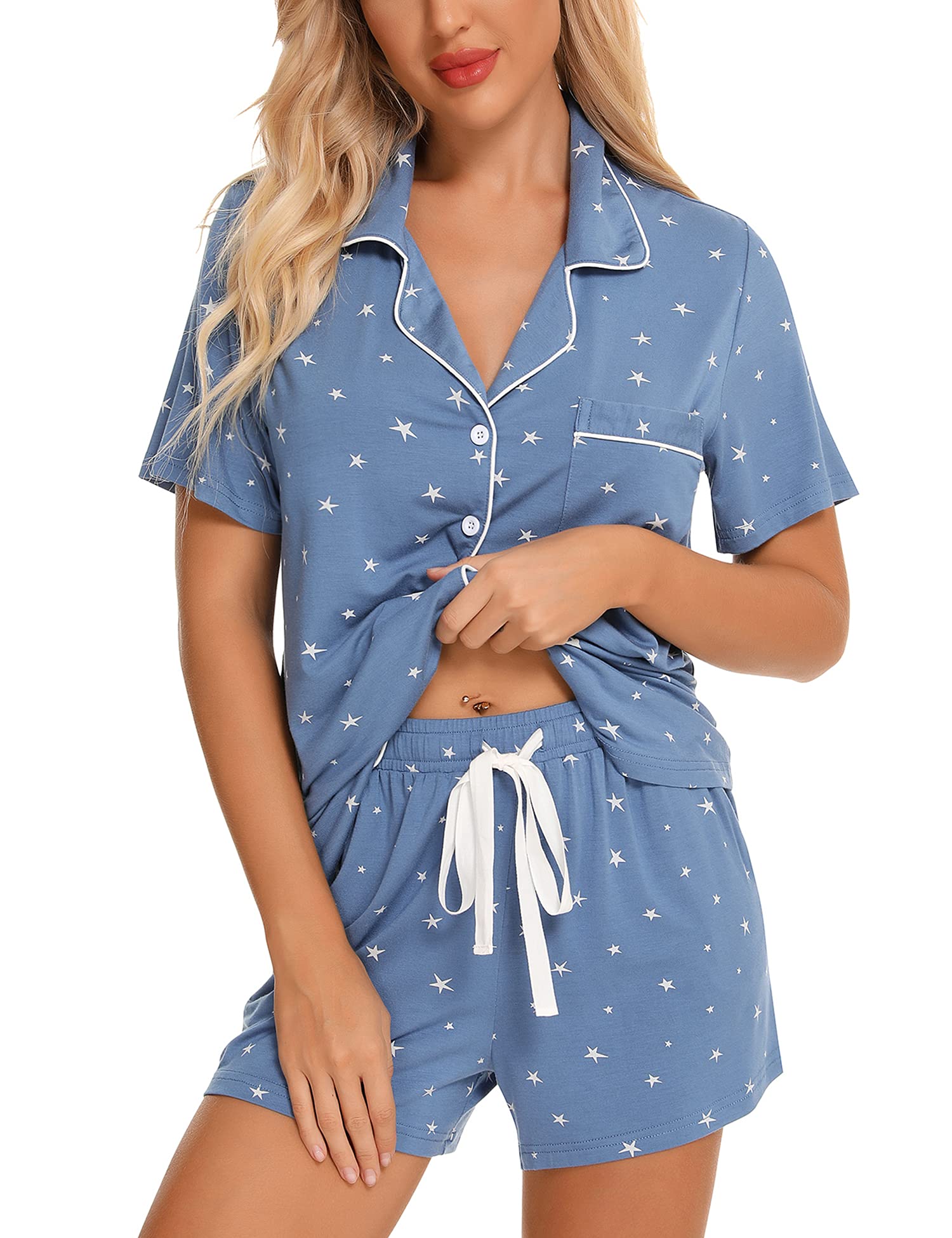 Conjunto De Pijamas Anjue Para Mulheres, Pijamas De Noiva De Manga Curta, Azul M