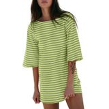 Camiseta Exlura Casual De Manga Curta Listrada Para Mulheres
