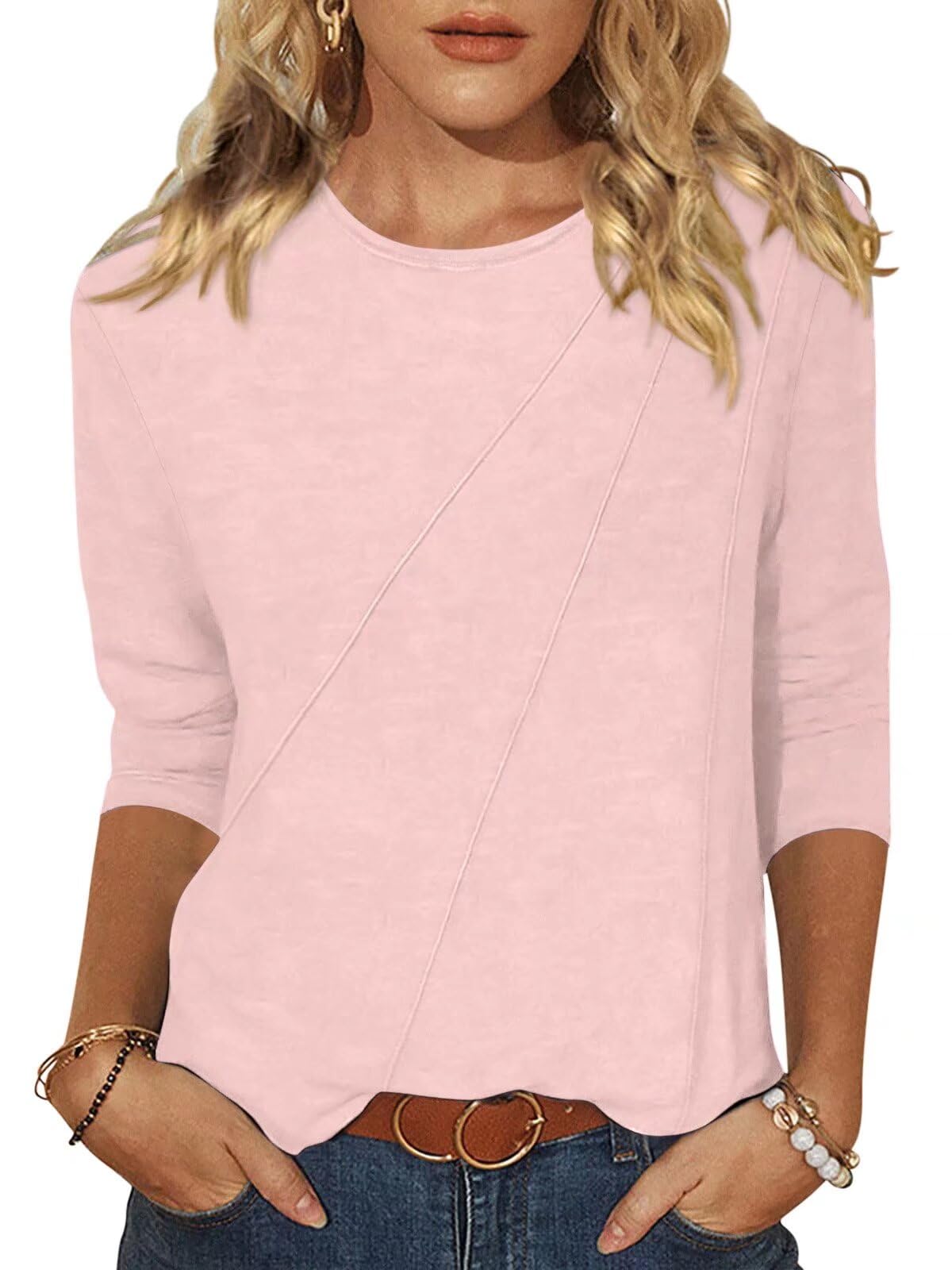 Camiseta Feminina Eadinve, Manga 3/4, Gola Redonda, Solta, Rosa