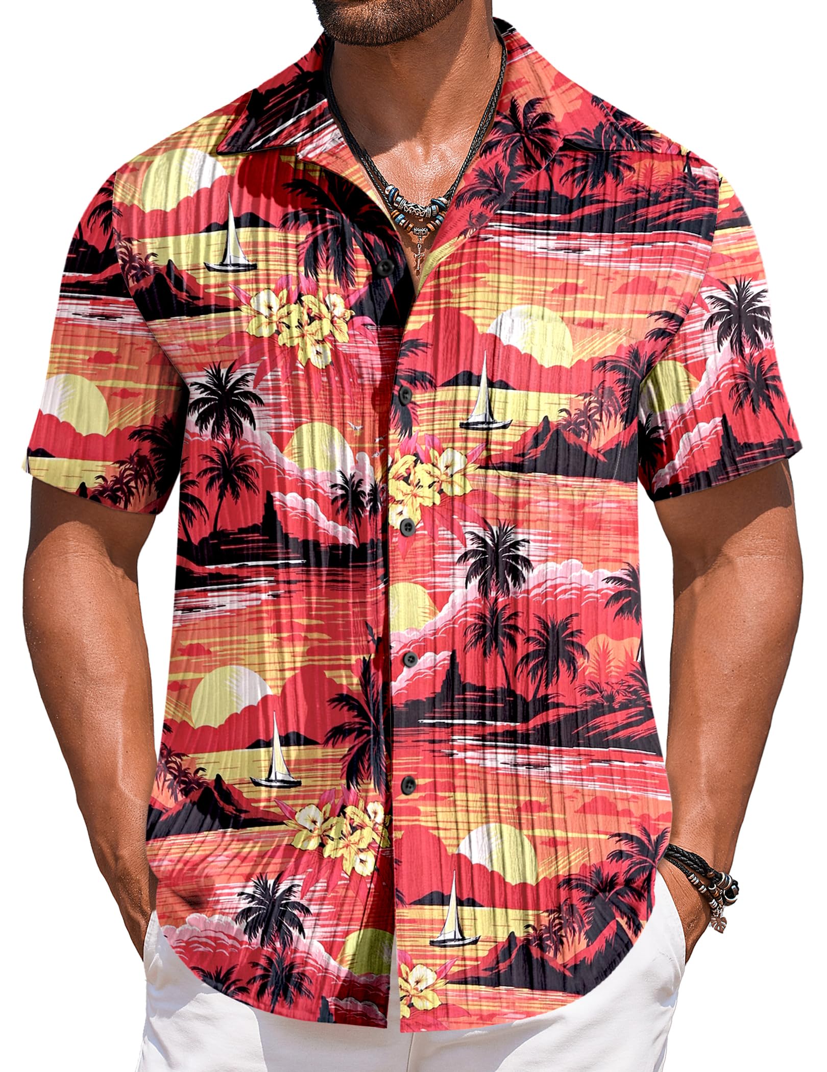 Camisa Masculina Coofandy Com Estampa Floral Havaiana De Manga Curta