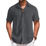 Camisa Masculina Coofandy, Casual, De Verão, Praia, Manga Curta, Cinza Escuro