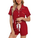 Conjunto De Pijama Feminino Anjue, Pijamas De Natal Com Botões, Vermelho