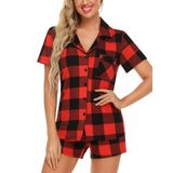 Conjunto De Pijamas Anjue Com Padrão Xadrez Feminino Curto De Algodão Preto